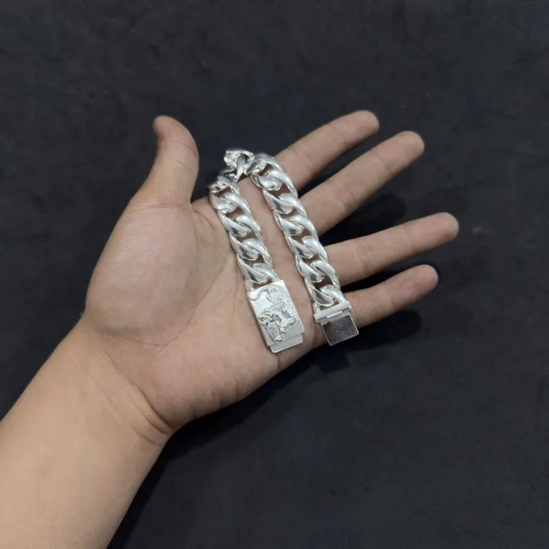 Vintage Distressed Tiger-Muster Kubanische Gliederkette Armband, Dominanter Stilvoller Street-Trend Vielseitiger Herren-Handschmuck