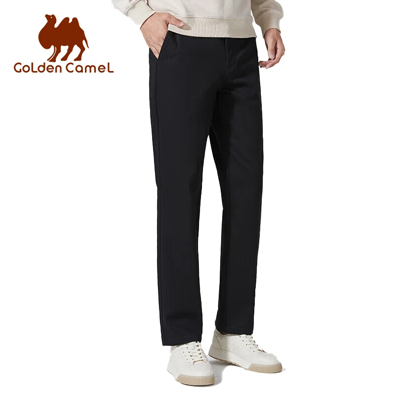 GOLDEN CAMEL Men's Pants Mid-waist Straight Velvet Fleece Warm Trousers Fashion Windproof Twill Casual Pant for Men Winter Cloth