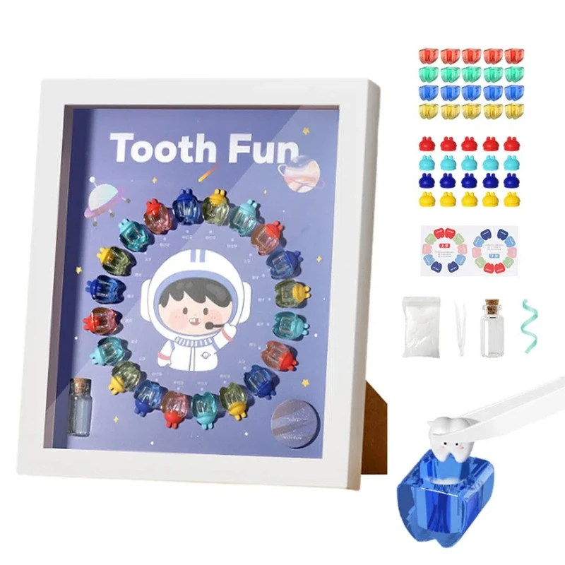 Kids Tooth Keepsake Frame Milk Tooth Storage Box BPA-Free Growth Memorial Souvenir with Tweezers
