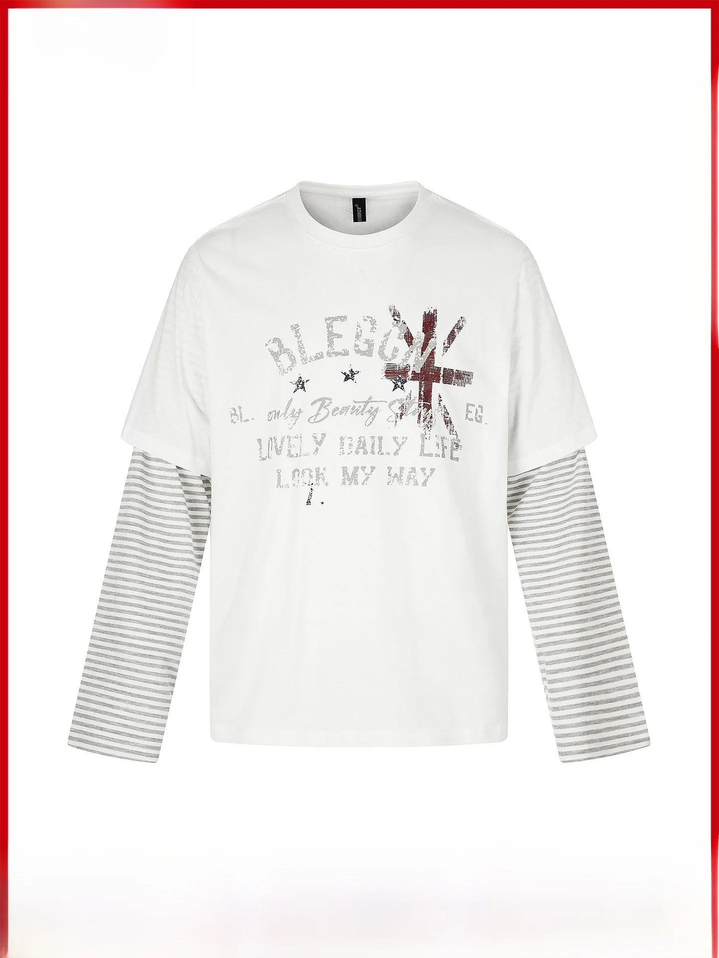 Retro Letter Print Long Sleeve T-Shirt Men's Lightweight Patchwork Design Casual Top GPstudio Punk Style Cotton Breathable