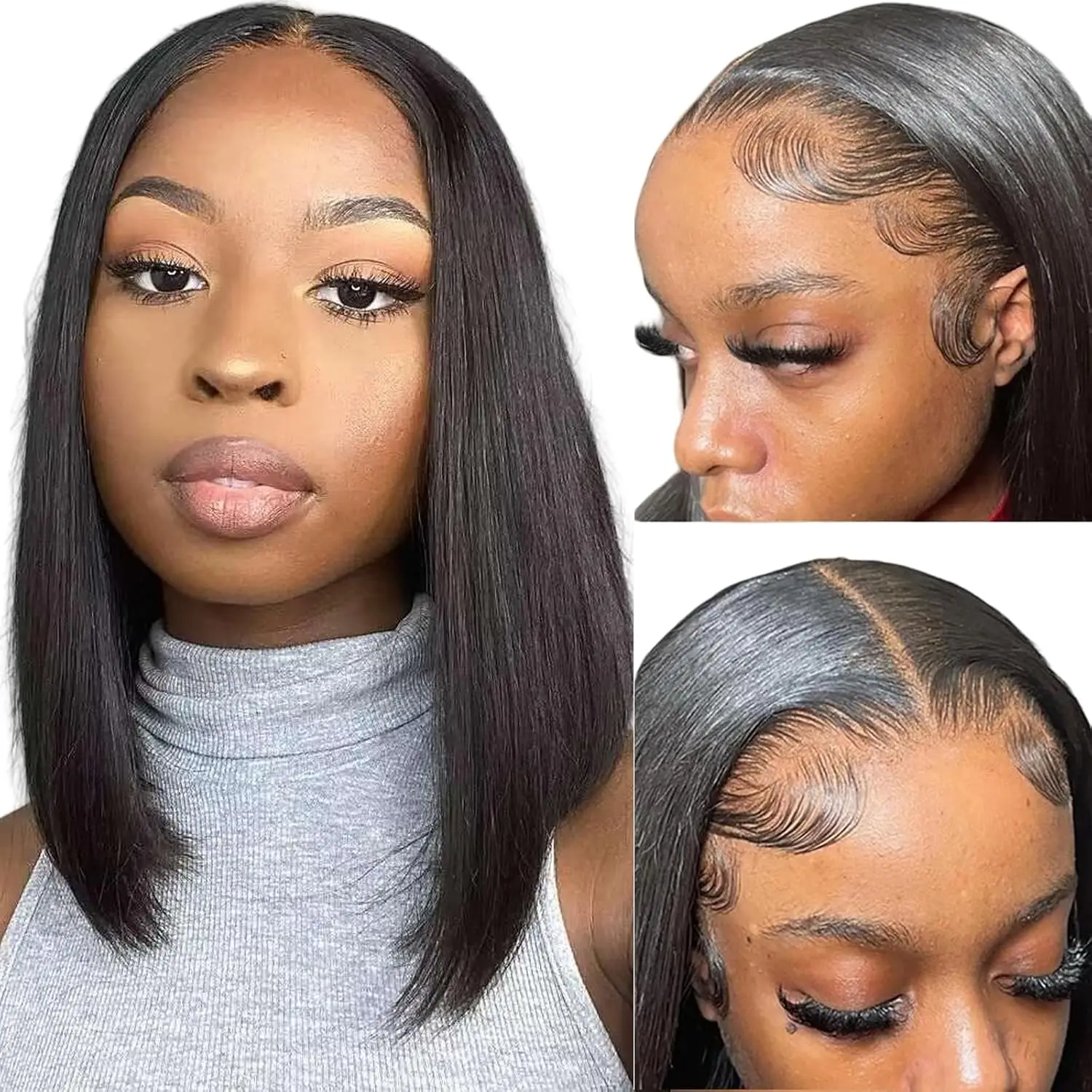 باروكات شعر مستقيمة للنساء السود 7x5 باروكات دانتيل بدون صمغ مقطوعة مسبقًا للنساء خط شعر طبيعي شعر أطفال حول قطعها مسبقًا