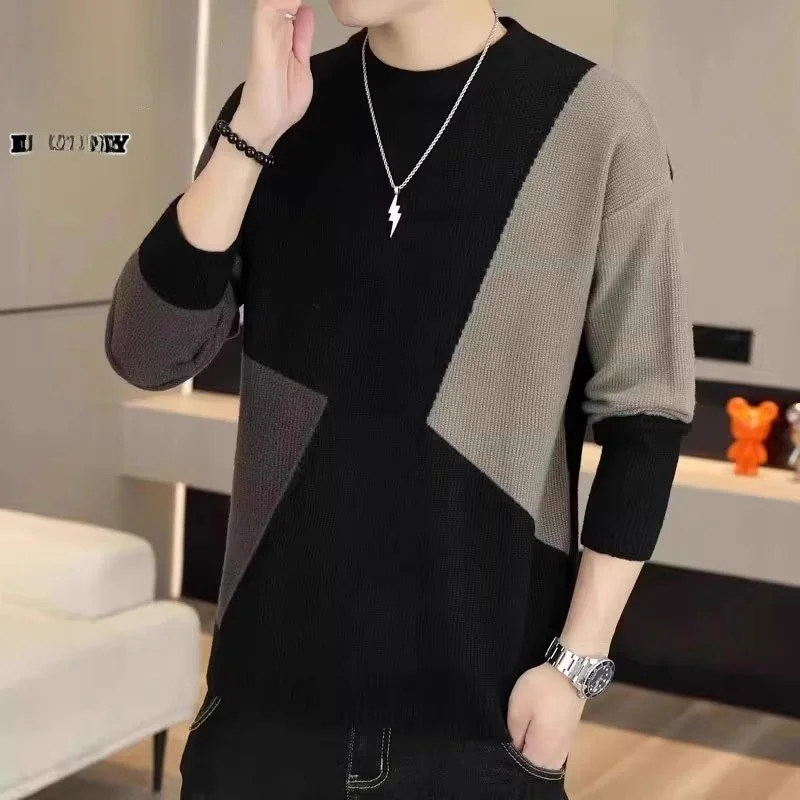 

Men's Knitted Sweater round Ne Splicing Inner Wear Faionable Winter New Arrival Thiened Casual Sle Youth Faion