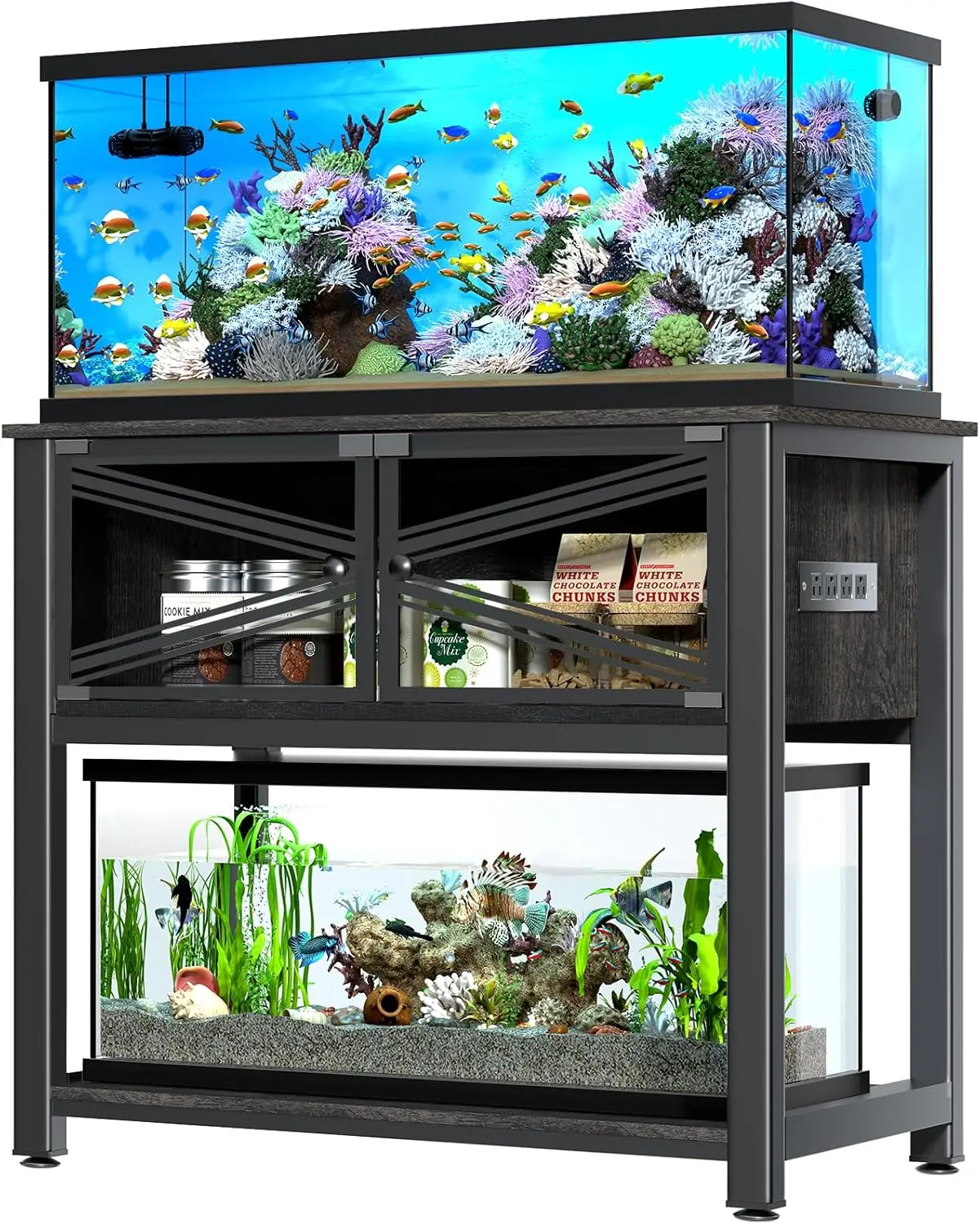 40-50 Gallon Aquarium Stand with Heavy Duty Metal Frame, Fish Tank Stand with Power Outlets, Two Glasses Door Storage Cabinet