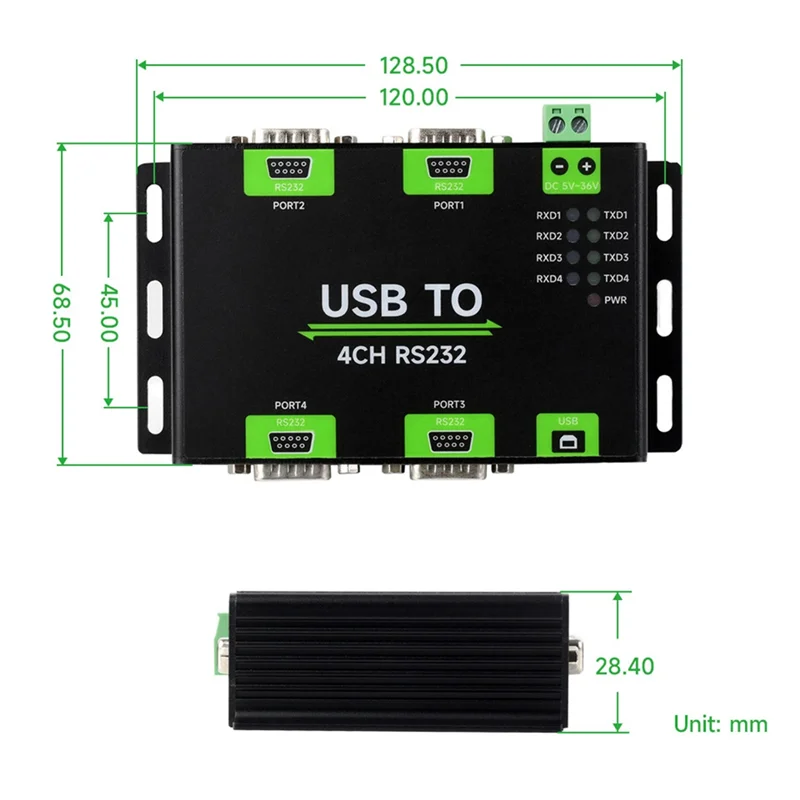 A47F-محول USB معزول صناعي إلى 4CH RS232 USB إلى محول مسلسل FT4232HL رقاقة الرياح/لينكس/أندرويد، RS232