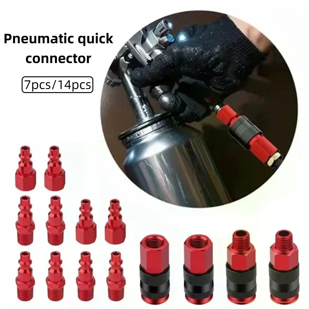1/4 Inch NPT Thread Air Coupler Plug Kit Red Coating Aluminium Lightweight Air Compressor Accessories Universal Fitting
