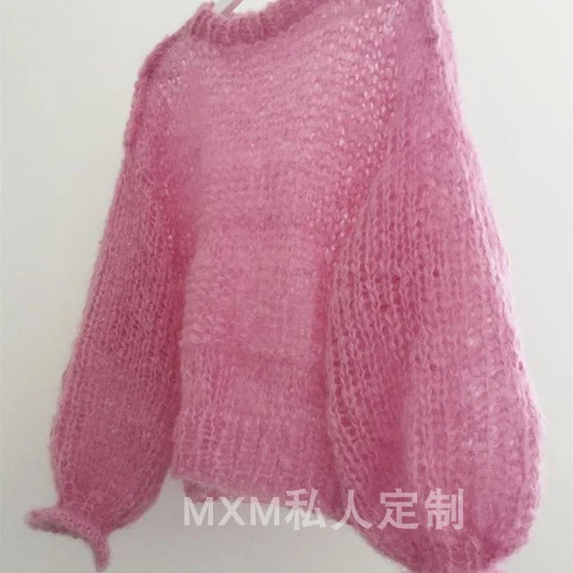 女性のためのmohairニットジャケット、手作りの織り、ゆったりとしたプルオーバー、新しい衣装、Instagramブランド、秋