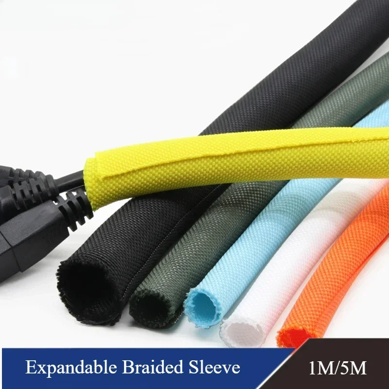 1M/5M Self-Closed PET Expandable Braided Sleeve Self ClosingFlexible Insulated Hose Pipe Wire Wrap Protect Cable Sock Tube