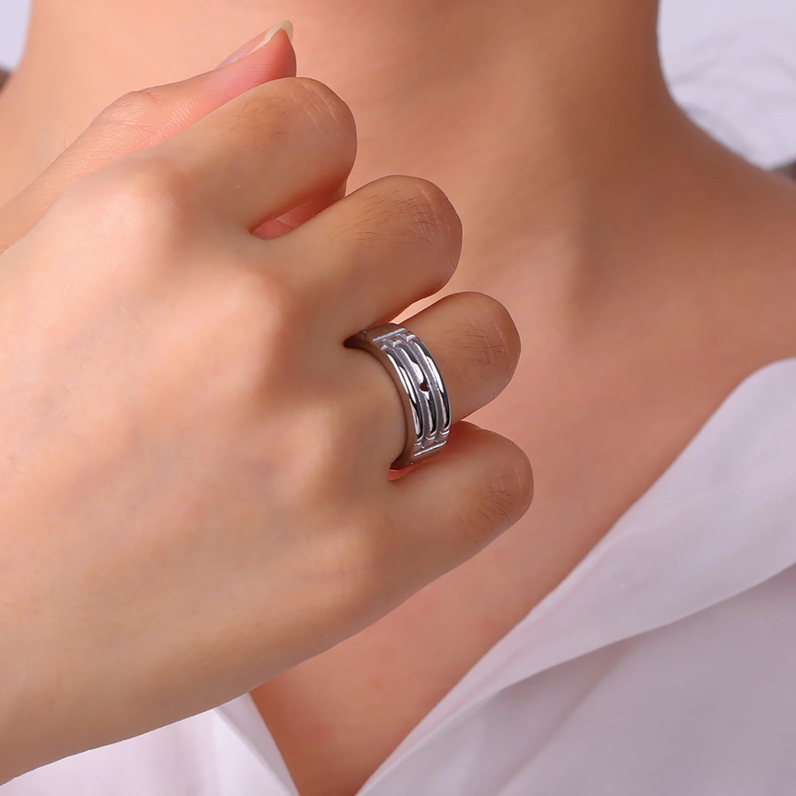 Minimalist Atlantis‑Shape Stainless‑Steel Ring Unisex for Men Women, Couple Finger‑Jewelry, Wedding‑Band Anniversary‑Ready Gift, Wholesale Available