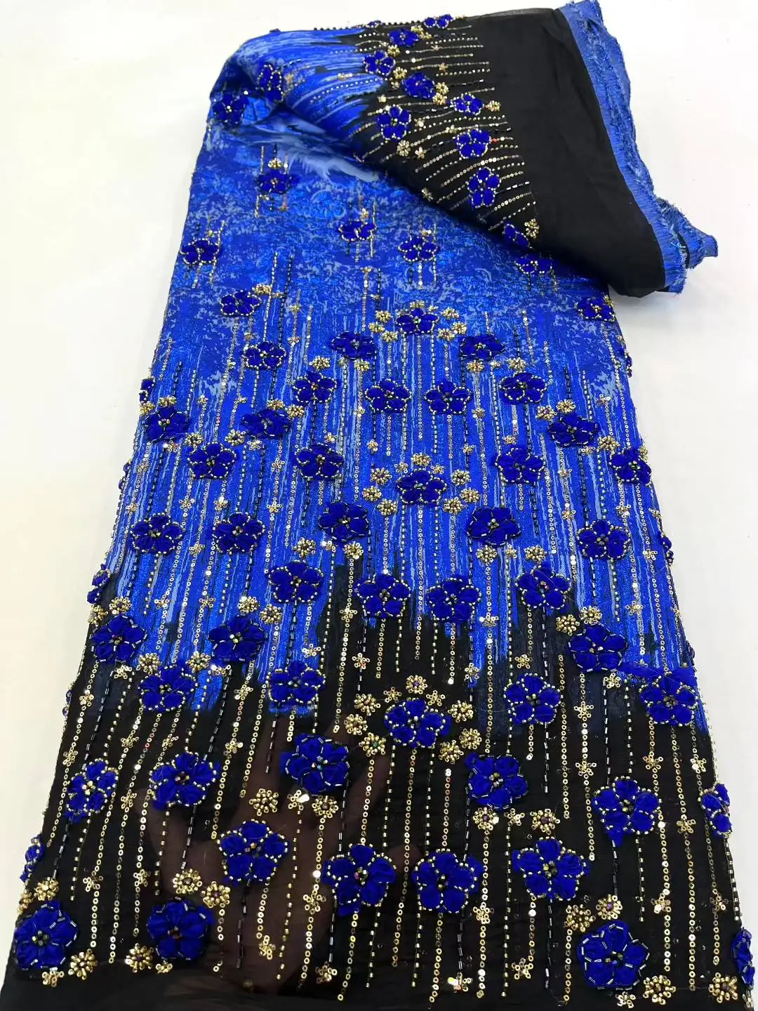 

High Quality Luxury Nigerian Sequins Embroidery Lace Fabric French Handmade Tulle Beaded Lace Fabric For Women Wedding Dresses