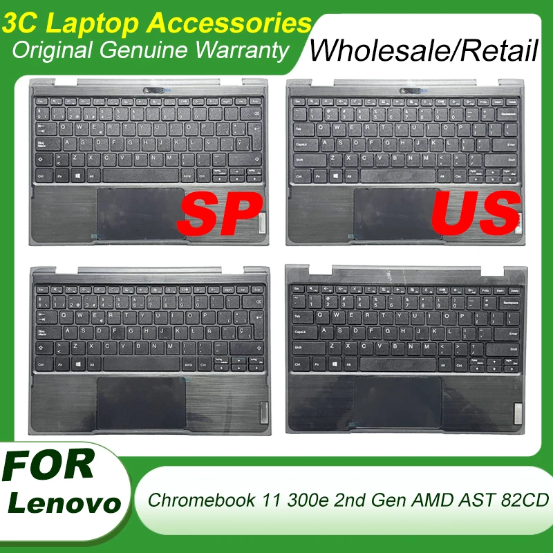 

New US SP Layout Keyboard For Lenovo Windows 300E 2nd Gen Laptop Palmrest Cover with Touchpad Replacement Part Black 5CB1B02531