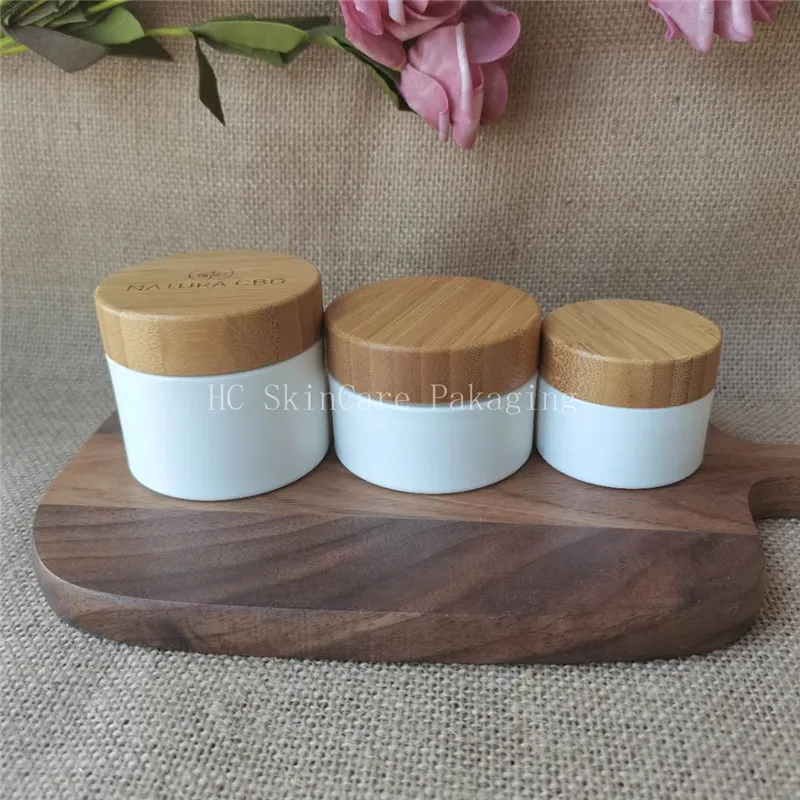 

body butter Cream Container Wholesale White PP Plastic With Bamboo Cap Skin Care Eye Cream Jars Pot Empty Jar For Body Cream