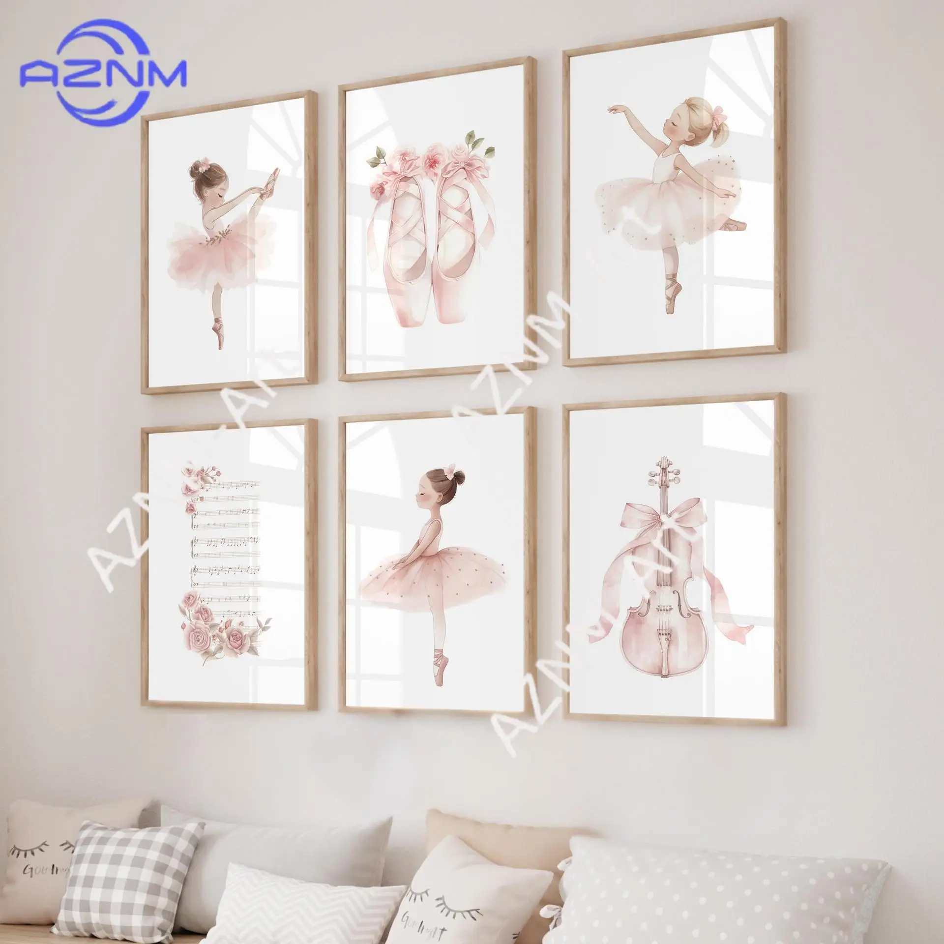 1PC/6PCS Modern pink girl ballet shoes violin flowers children's bedroom canvas decor