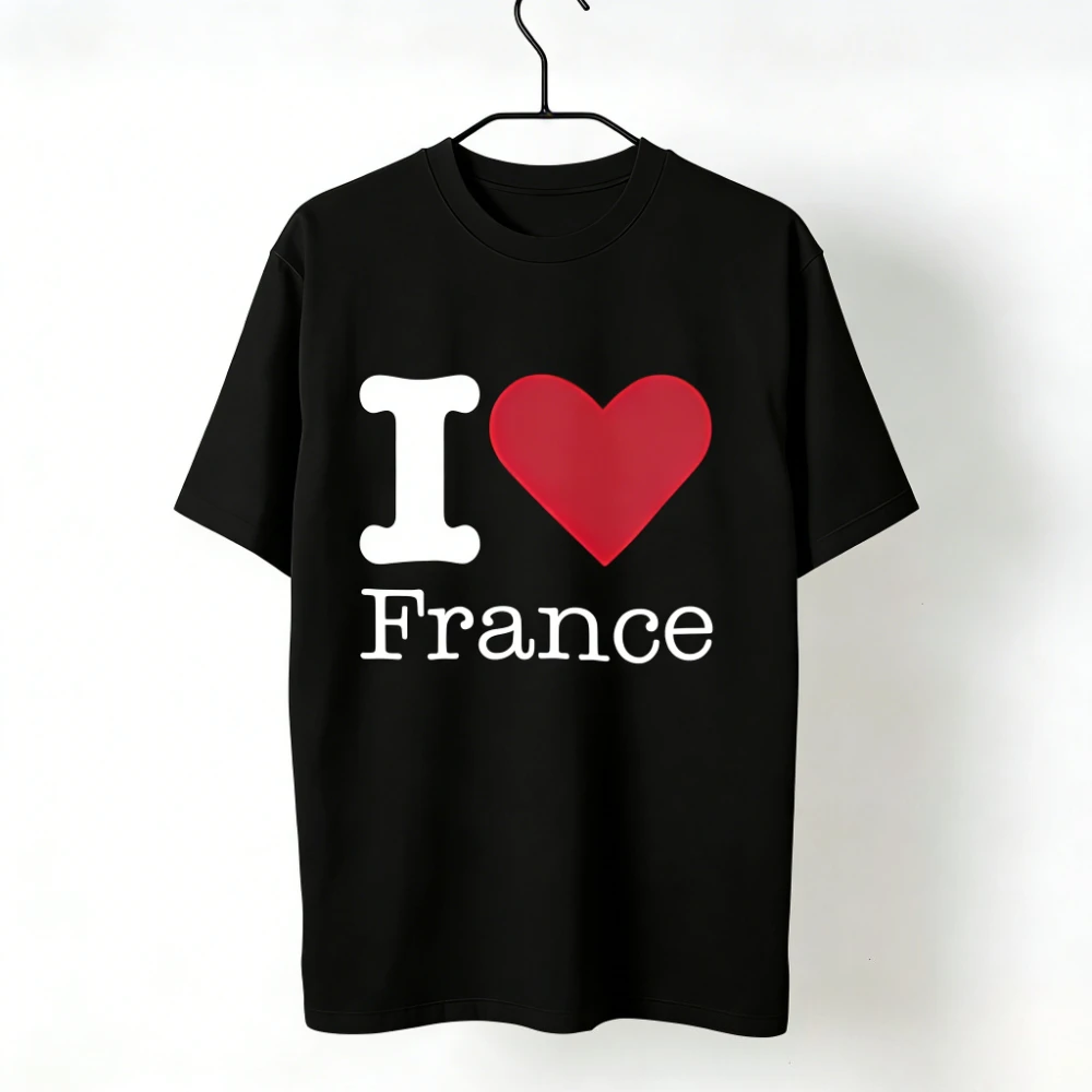 I Love France T-Shirt France Tourist Souvenir Clothing French Lover Gift Shirt Women Fashion Casual Crewneck Cotton Tee Tops