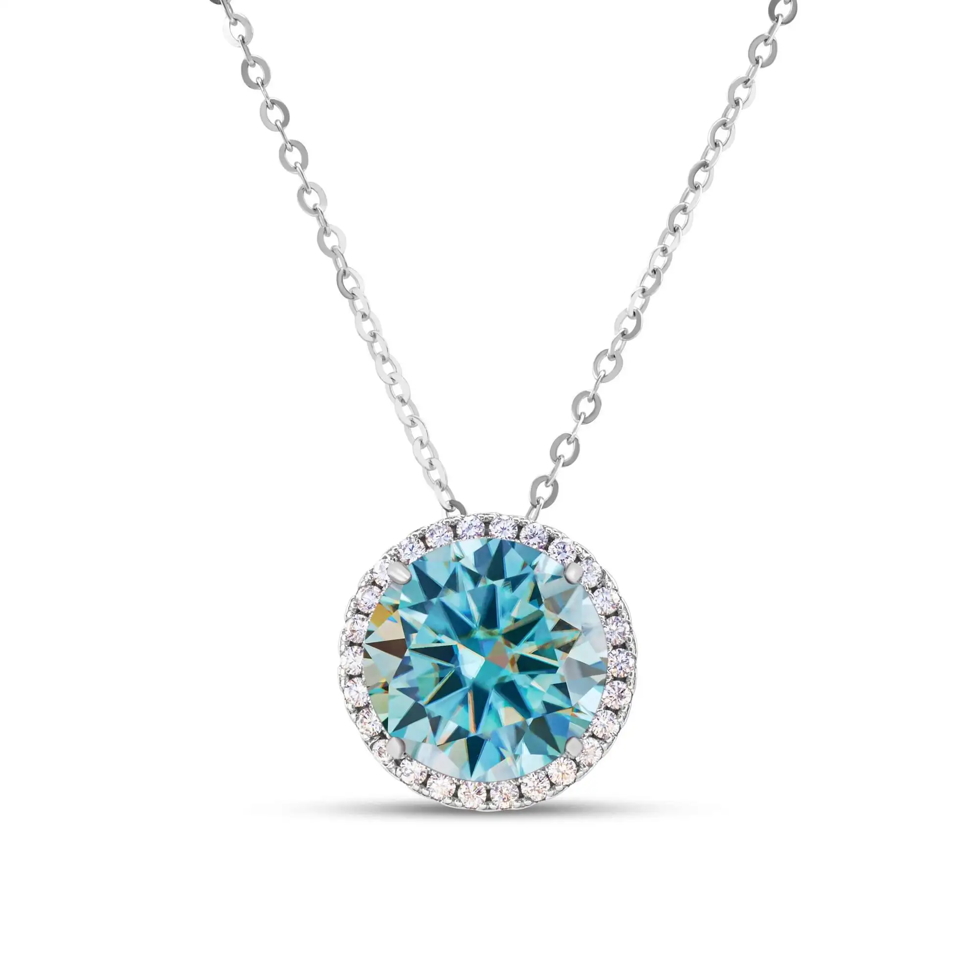 5 Karat geschliffener D Moissanit Diamant-Anhänger Halskette, runde Fassung, 925er Sterlingsilber Schlüsselbeinkette für Damen – Detail 5