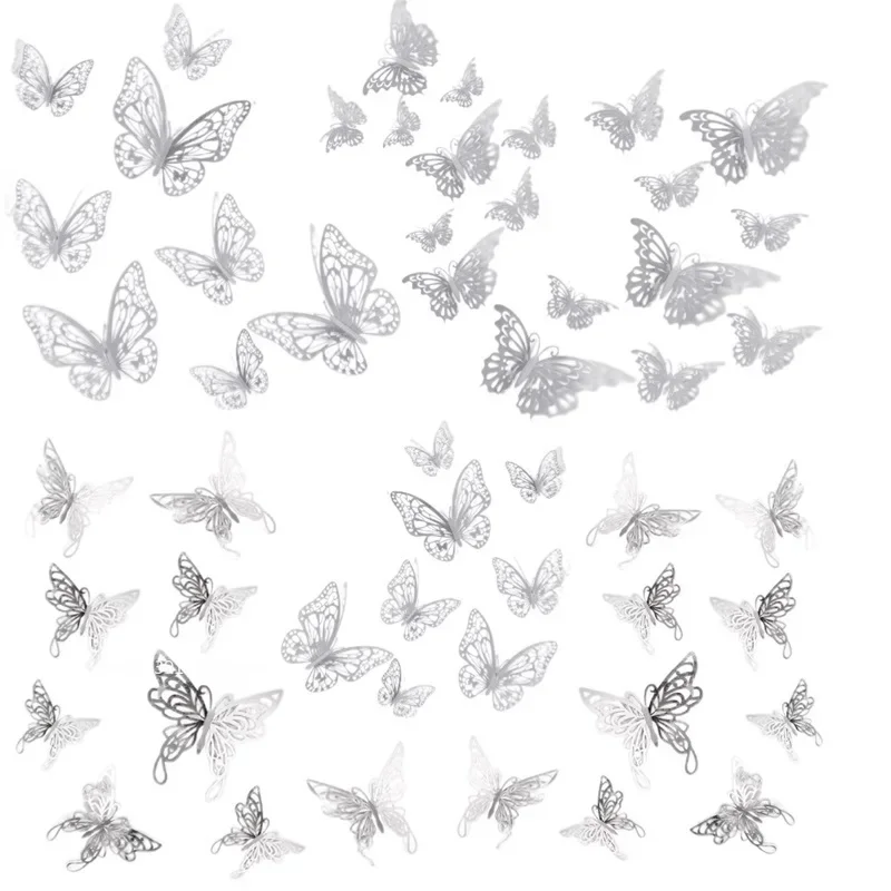 48 Stück 3D-Schmetterlings-Wanddekoration, 4 Stile, 3 Größen, goldene Schmetterlingsdekorationen für Schmetterling, Geburtstagsfeier, Kuchen, Raumdekorationen