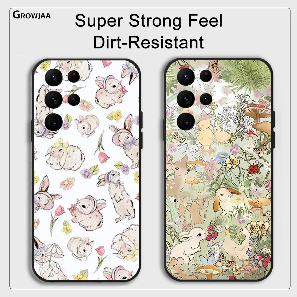 Wildflower Girls bow Rabbit Cute Cartoon Phone Case for Samsung Galaxy S24 Ultra S22 S23 Ultra S21 S20 5G Protective Silicone TP