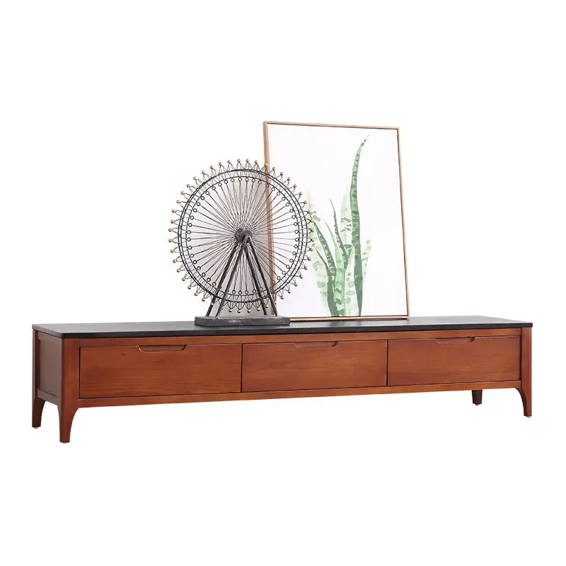 Nordic solid wood coffee table TV cabinet combination, modern simple small apartment rectangular marble countertop fhinese style