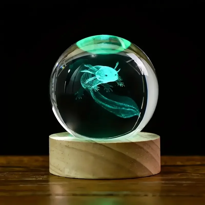 1 pc 3D Salamander Crystal Ball gift with wooden lamp holder, salamander filled glass ball nightlight for bedroom decoration