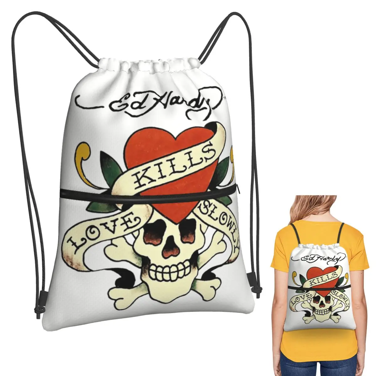 

Ed Hardy Love Kills Slowly Backpacks Casual Drawstring Bags Shoes Bag Book Bags for Travel School