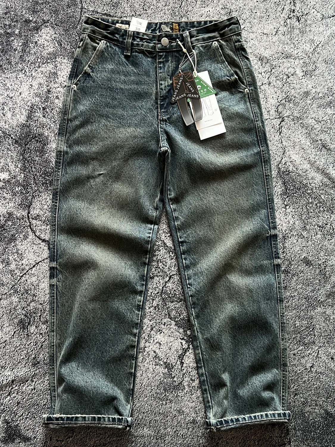 

Retro American Waed ey Blue Heavyweight 5 Ounce Men's Loose Straight Leg Jeans Trendy Long Pants Casual Cotton Denim