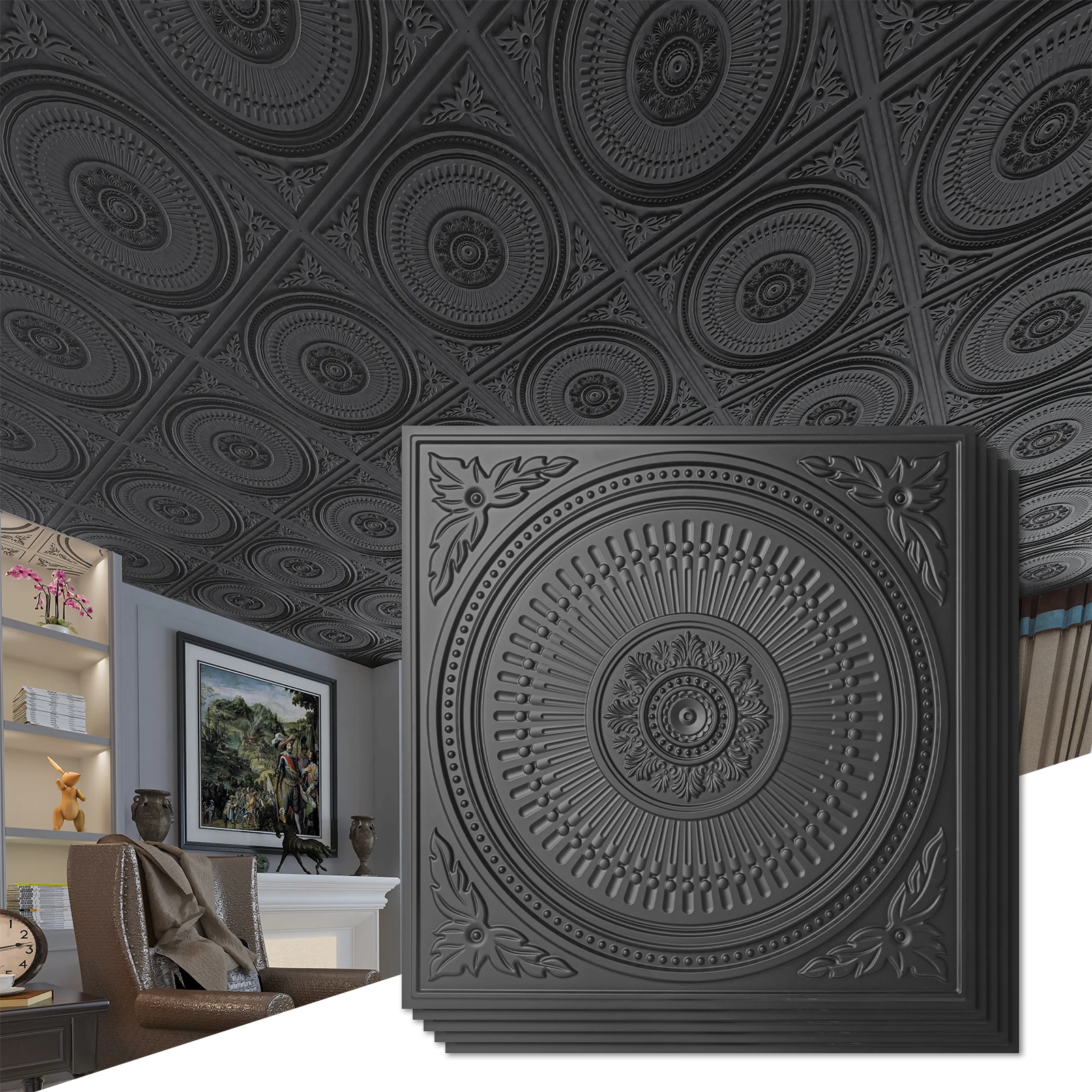 

Art3d, 12 шт., 24 x 24 дюйма, плитка для потолка, 3D настенная панель, декоративные потолочные панели из ПВХ для кухни, ванной комнаты, подвала