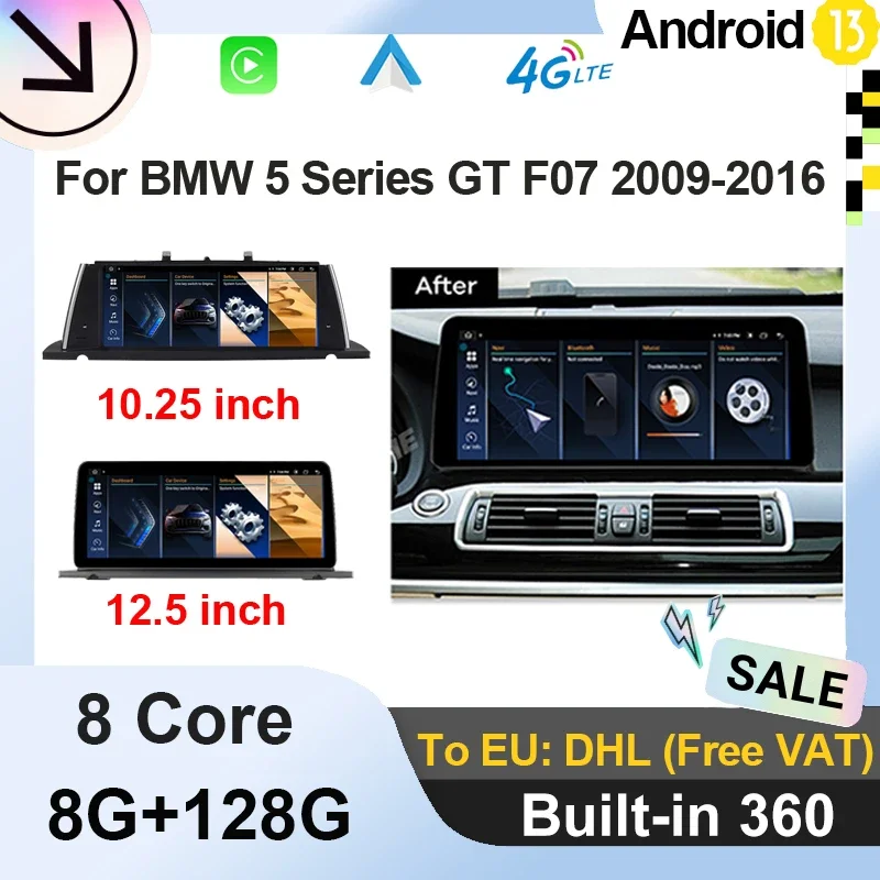 

Android13 8+128G 12.5" Carplay Auto For BMW 5Series GT F07 2009-2016 Central Multimedia Video Player Bluetooth GPS Navigation 4G