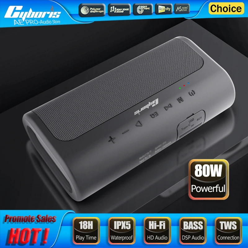 

Двухсторонний динамик, 80 Вт, беспроводной Bluetooth-динамик, портативный сабвуфер для улицы, 2-канальный эквалайзер, DSP, TWS, настольный динамик для домашнего телевизора, ПК