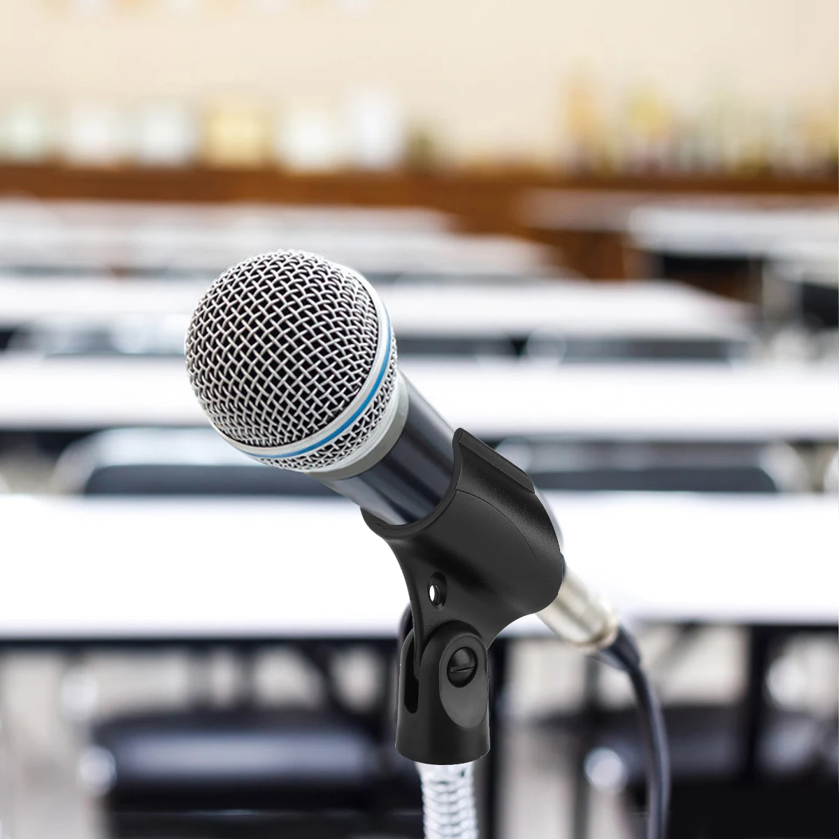 

5pcs Microphone Clip Holder Black Plastic Adapter Included Mic Mount For Stage Live Performance Outdoor Use Microphone Stand