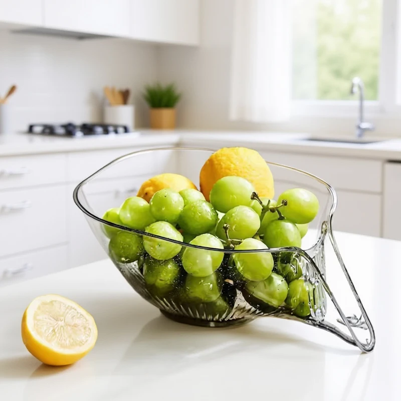 Fruit Cleaning Bowl With Strainer Container Multi-functional Drain Basket, Wet/Dry Separation Sink Colander With No-Slip Design - view 5