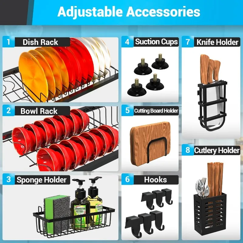 Dish Drying Rack, 25.6 inch, Over The Sink Dish Drying Rack Small for Kitchen Counter Multiple Dishes Flatware&Utensil Organizer