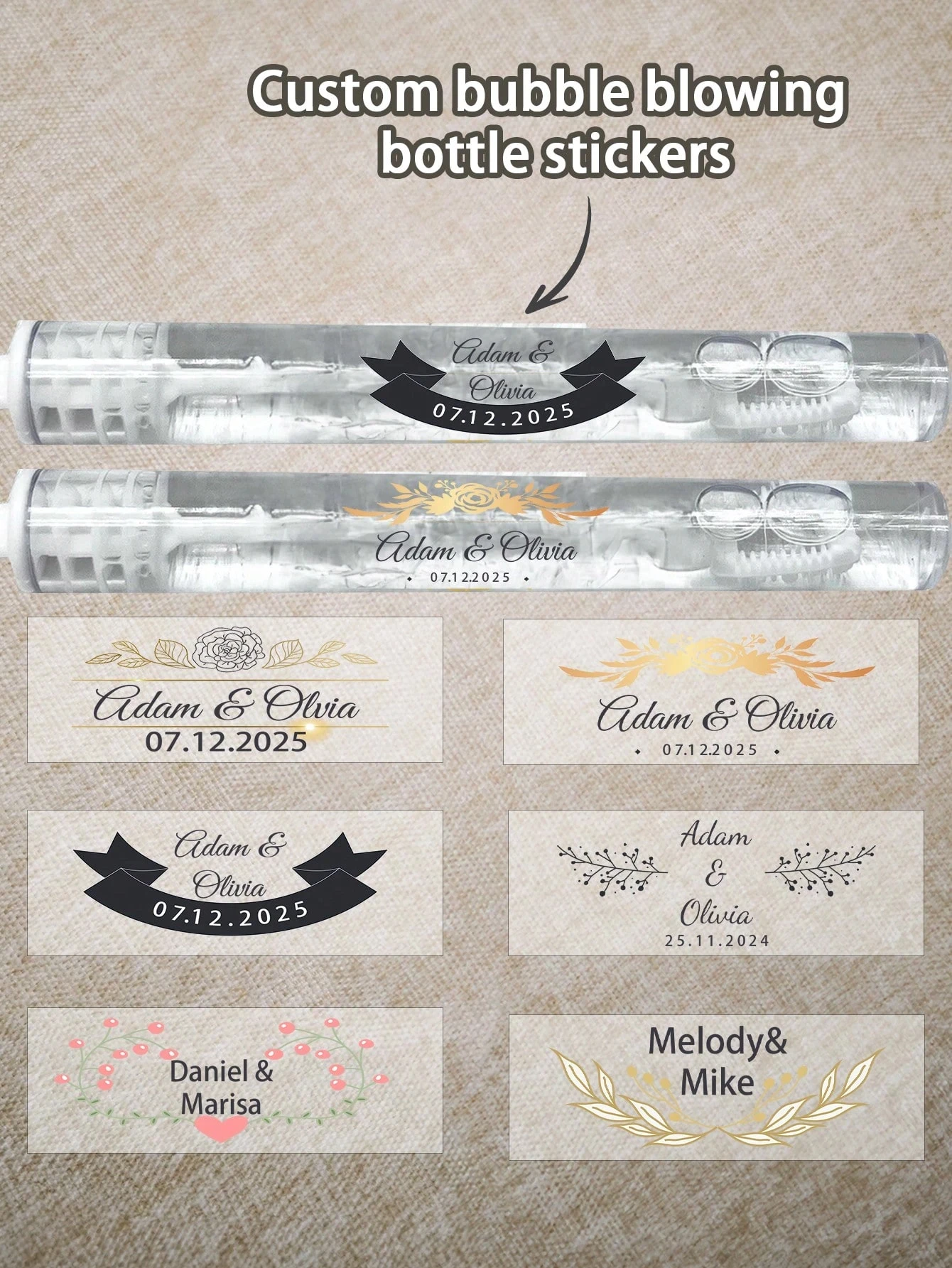 Wedding Bubble Tube Wand Labels Personalized Custom Clear Transparent Stickers Wedding Essentials Crafts image 2