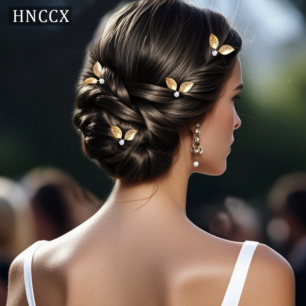 HNCCX Alloy Leaf Bride Hairpins Golden Color U-Shape Clips Wedding Hair Accessories Women Party Headpieces Headband CP769