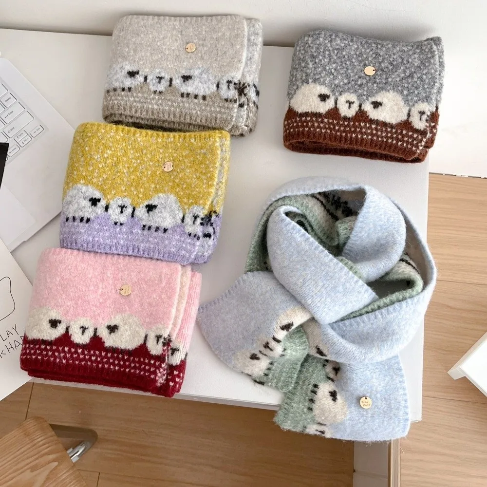 Trend Cute Sheep Printed Knitted Scarf Soft Cold Proof Warm Shawl Windproof Neck Warmer for Women