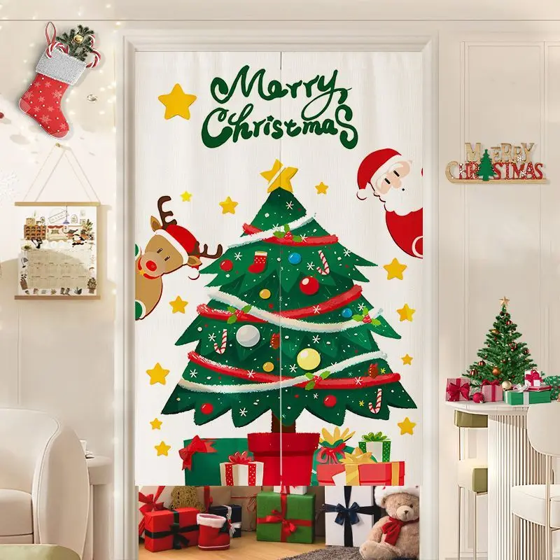 VIKAMA Christmas Cartoon Bread Pine Door Curtain Cream Cake Snowman Puppy Doll Bow Star Kitchen Dining Entryway Party Decoration