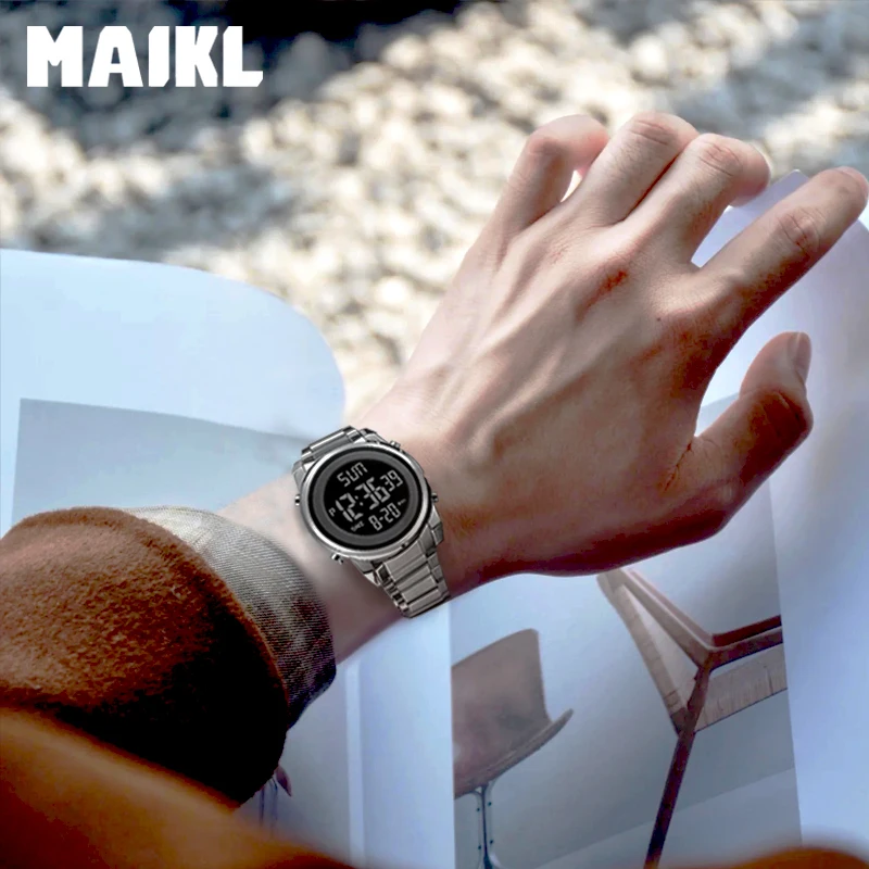 MAIKL Men LED Digital Watches Fashion Men 2 Time Electron Wristwatch Military Outdoor Waterproof Sports Countdown Clock Men