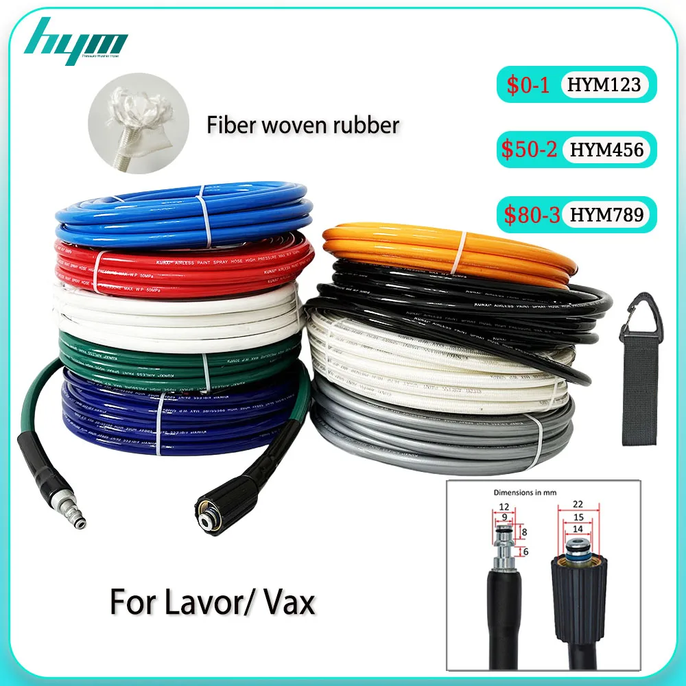 0.5-40m Connector M22I14I15 9mm For Lavor/ Vax 7250PSi Two Layer Fiber Weaving High-pressure Airless Spraying Car Wash Hose