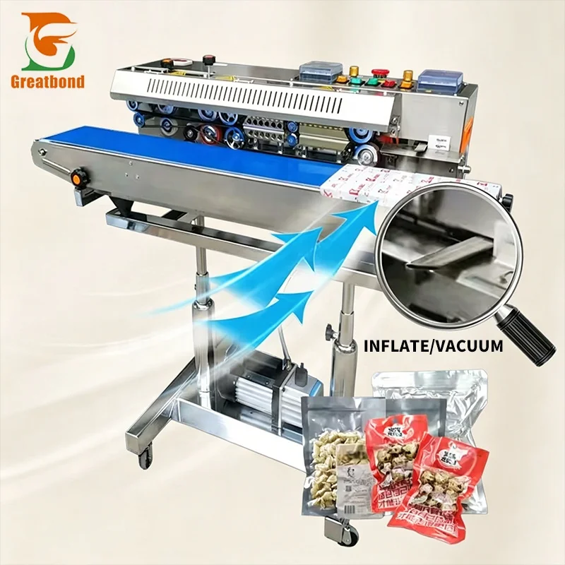 Supplier Plastic PVC Bag Sealer Tea Coffee Ink Roller Print Wheel Date Commercial Gas Flushing Horizontal Vacuum Sealing Machine