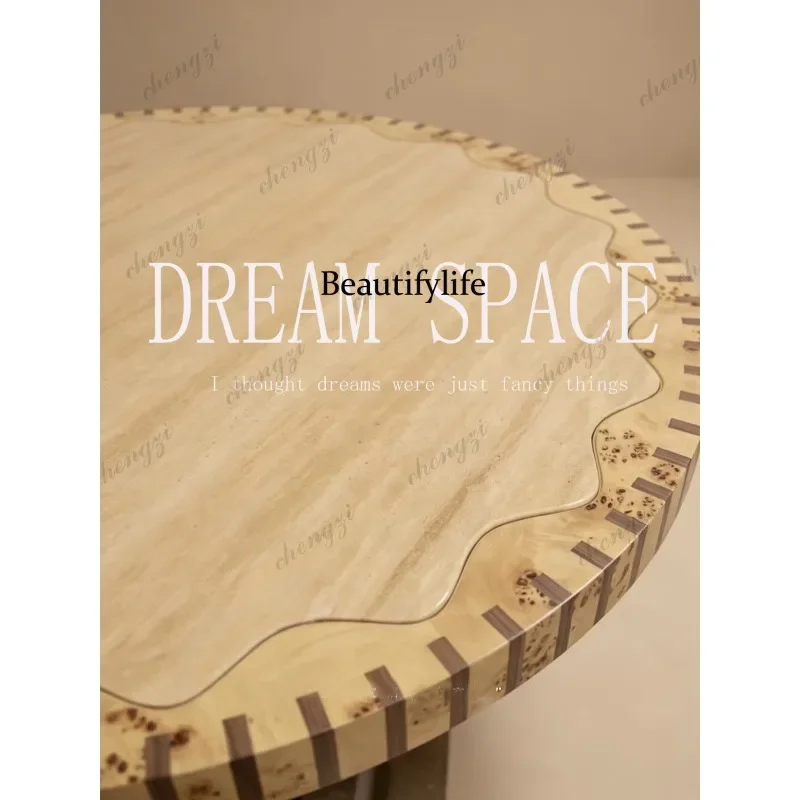NQ52 Medieval French solid wood tree tumor rock slab cave stone round dining table household striped eating table surprise quiet