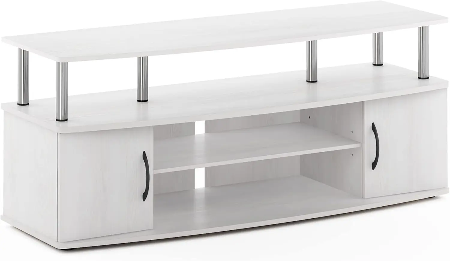 

Large Entertainment Stand for TV Up to 55 Inch, White Oak/Chrome