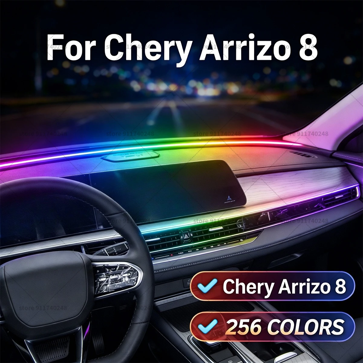 For Chery Arrizo 8  Automotive decoration light strip, colorful acrylic front windshield soundproofing strip, ambience light