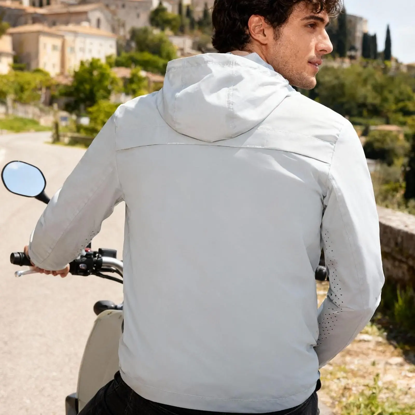 WOSAWE Reflective Hooded Motorcycle Riding Jacket Men Outdoor Hiking Night Running Sports Coat