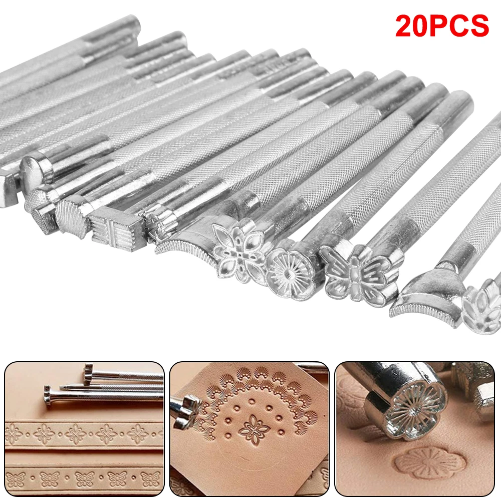 Leather Tool Accessories Arts And Crafts Stencil Carving Chisel Set Sculpture Knocking Flowers Printing DIY Carving 20Pcs