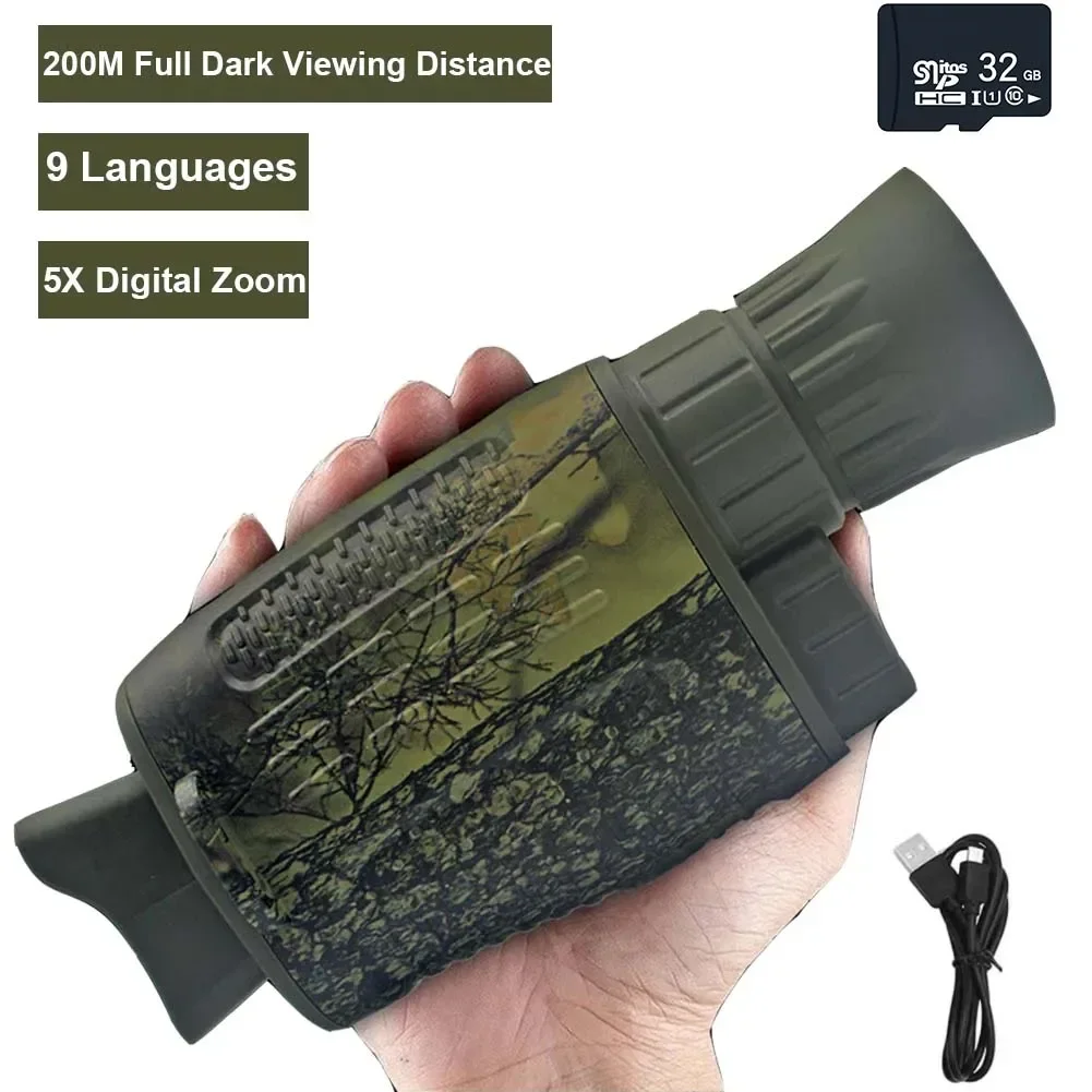 NV1000 Night Vision Monocular Infrared Camera 9 Languages 5X Digital Zoom 200M Full Dark Viewing Distance for Hunting Equipment