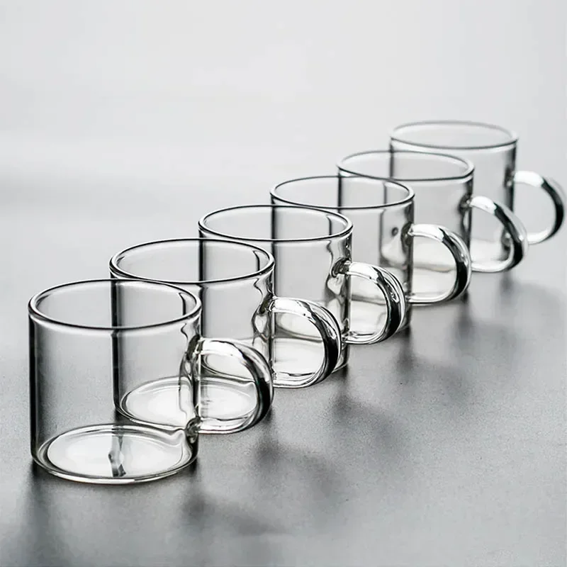 

6Pcs Tea Cup Dish Set Double Wall Heat-resistant Glass Cup Kung Fu Tea Set Clear Crystal Glass Teacup Puer Oolong Tea Cup