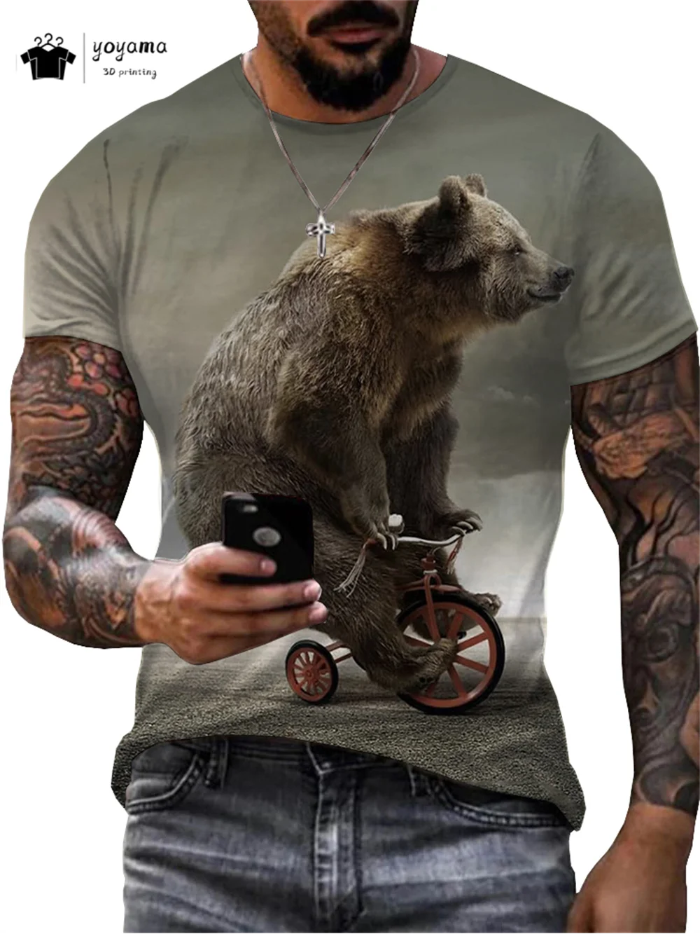 

Модная мужская футболка с рисунком медведя, летняя уличная мужская футболка с коротким рукавом, дышащая мужская одежда, повседневные свободные мужские топы с круглым вырезом