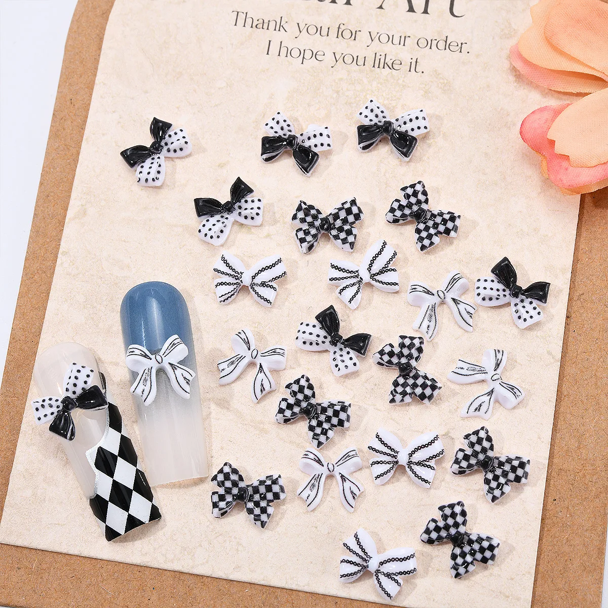 Xadrez Ribbon Butterfly Machine, caixa do telefone DIY, decorações hairpin, preto e branco, venda quente, novo, 50pcs por saco