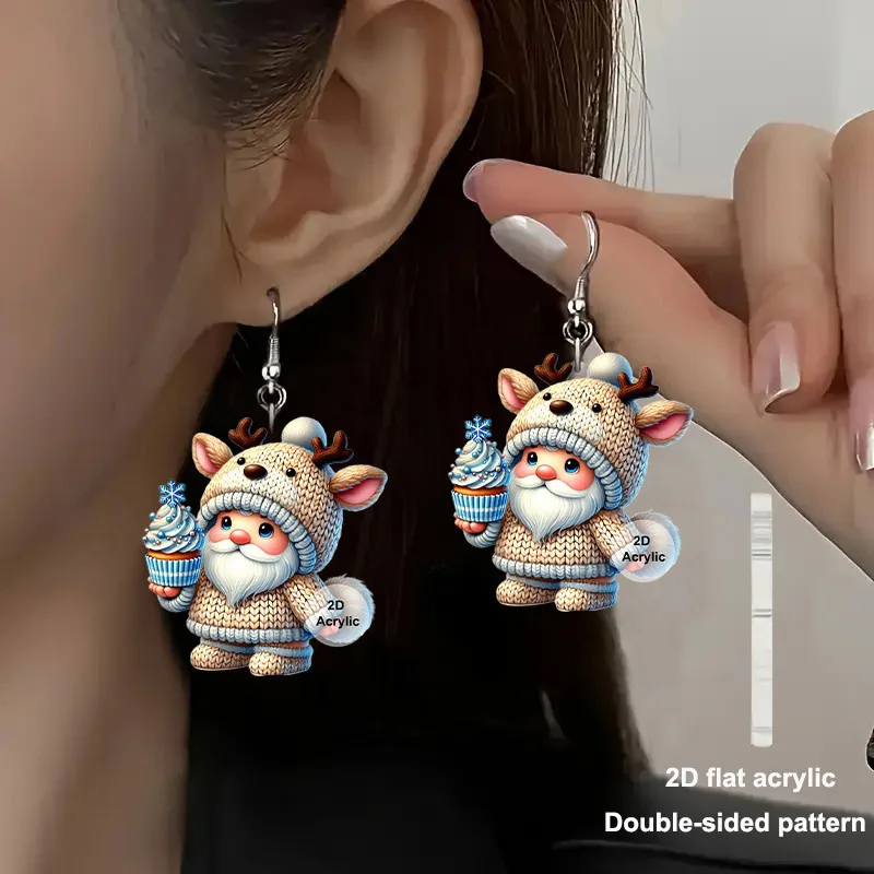 أقراط متدلية لطيفة لعيد الميلاد ثنائية الأبعاد، إكسسوار مطبوع على الوجهين من الأكريليك المسطح، عنصر جمالي رائع، مناسب للحفلات #3