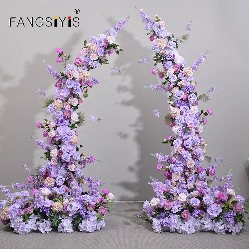 

Purple Horn Arch Flower Arrangement Wedding Backdrop Decor Artificial Rose Hydrangea Flower Row Marriage Party Floral Shelf Prop