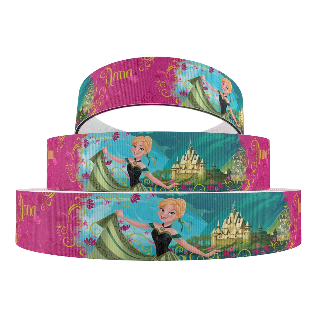 Disney 5 jardów wiele rozmiarów mrożone Elsa Anna drukowane ryps wstążka dla Hairbow DIY zapasy rzemieślnicze wstążki w stylu kreskówki