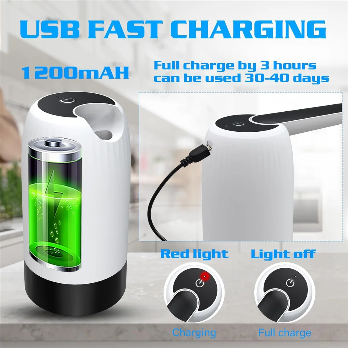 مضخة توزيع مياه زجاجة سعة 5 جالون - موزع إبريق مياه الشرب الأوتوماتيكي مع شحن USB، كهربائي محمول